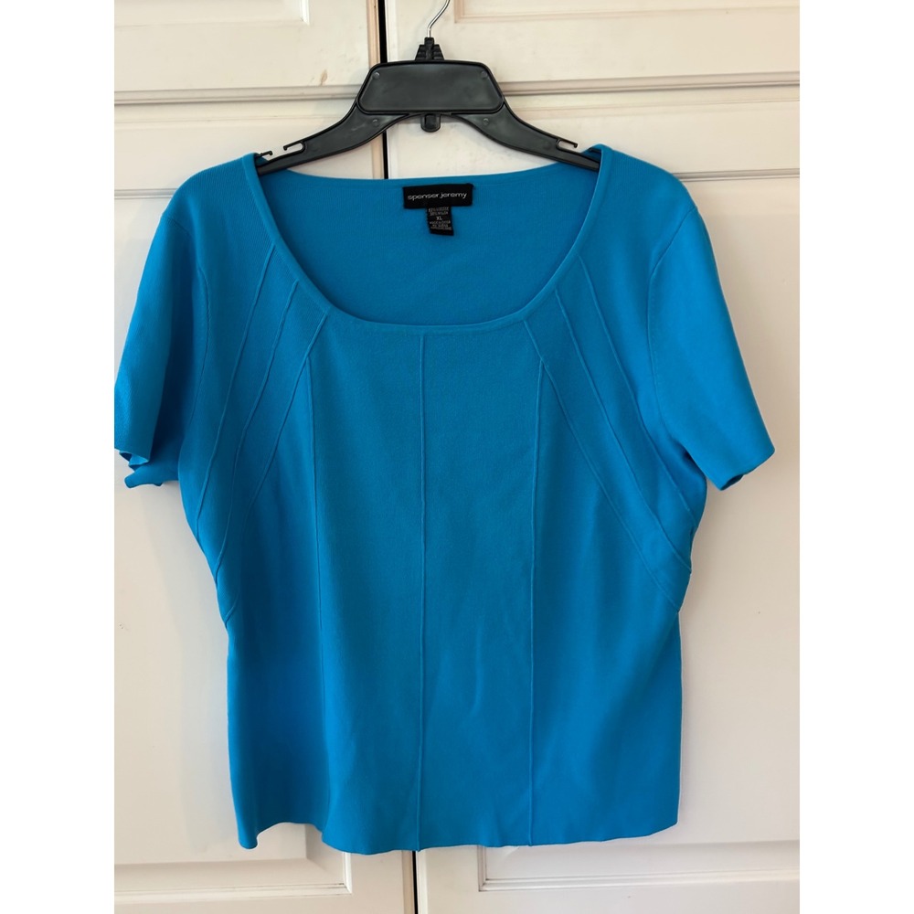 Spenser Jeremy Blue Square Neck Short Sleeve Knit Top Women's XL‎
